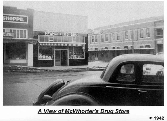 A View of McWhorters Drug Store 1942